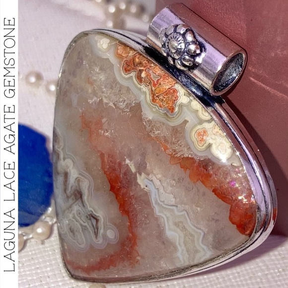 Laguna Lace Agate Gemstone Handmade Slider Pendant - Picture 6 of 10